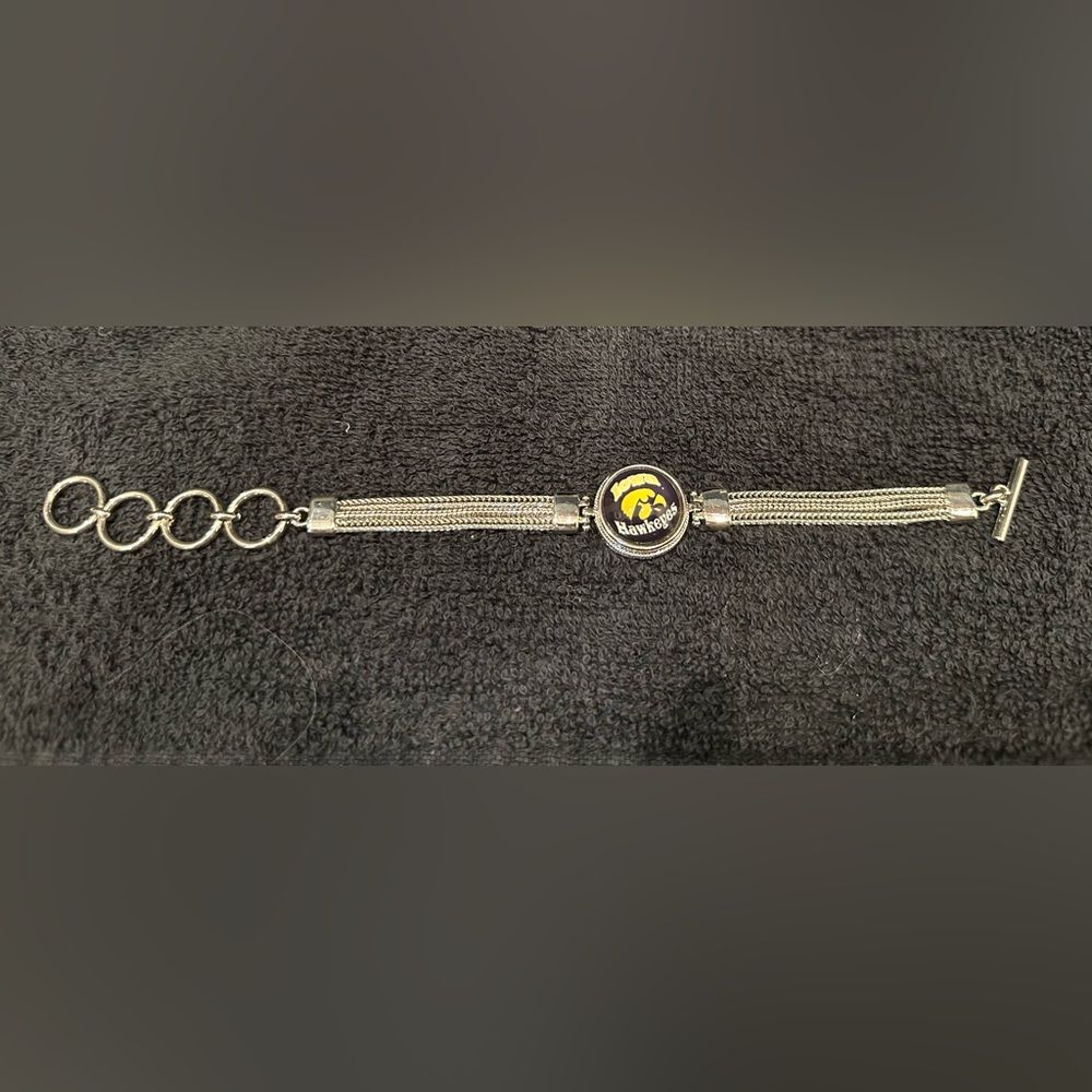 Iowa Hawkeye Silver Strands Adjustable Bracelet (7-9 Inch Length)